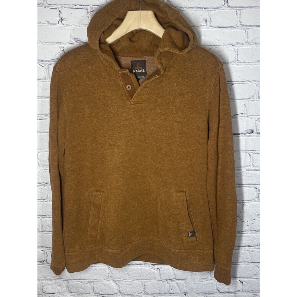 Prana Orange Trawler Hooded Henley Hoodie Sweater Mens Size Large Hemp